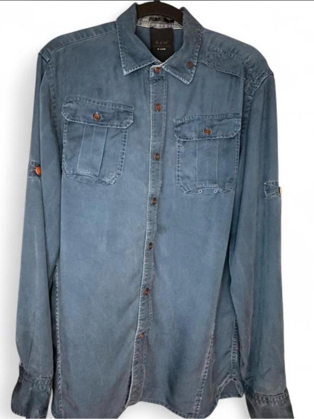 G-Star Washed Denim Blue Casual Button-Down Shirt